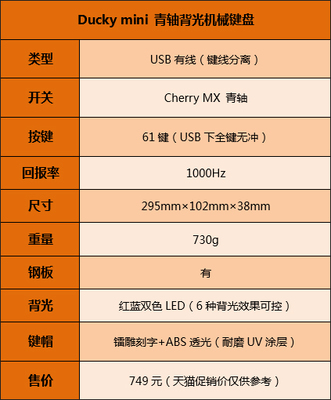 Ducky mini背光青轴机械键盘评测